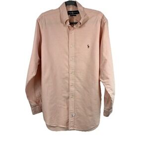 Vintage Polo Ralph Lauren Oxford Button Down Shirt Peach White Striped 90s Y2K